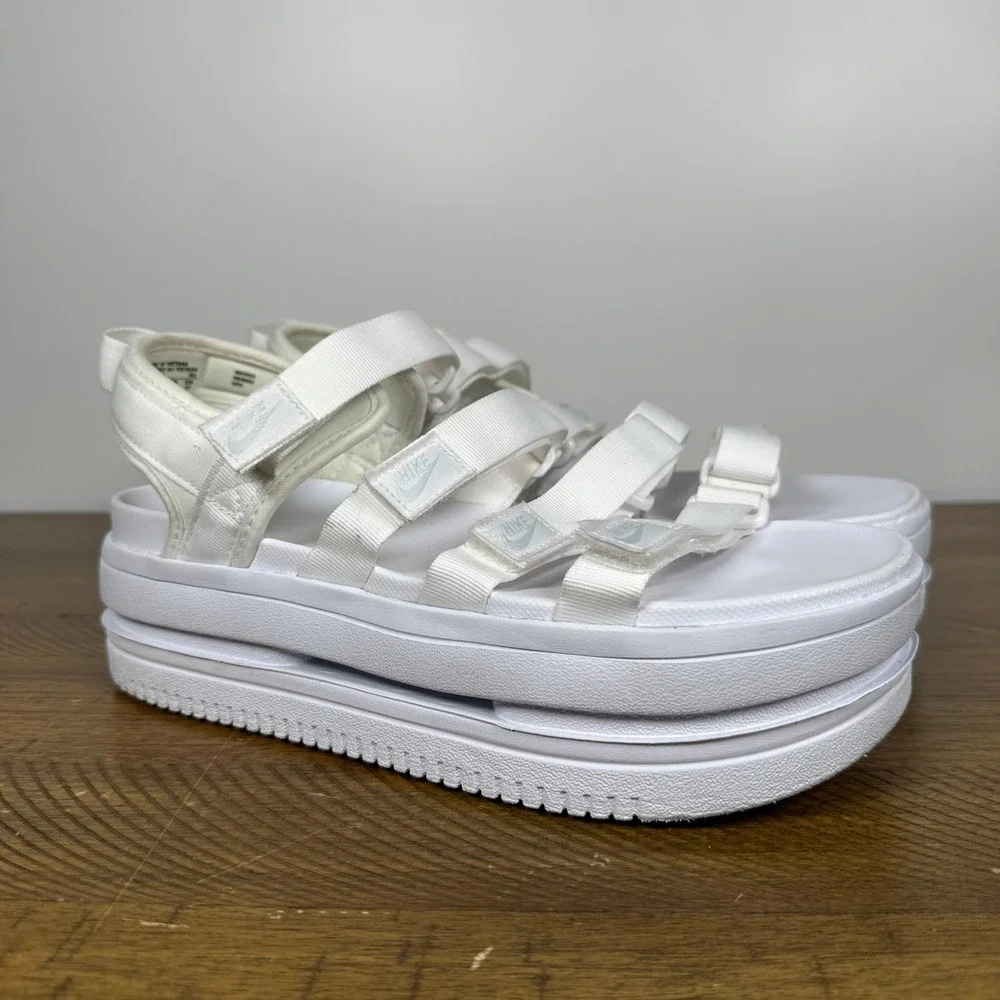 Nike Sandals Womens 10 White Icon Classic Platform Strappy Streetwear